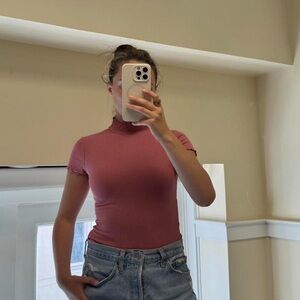 Women's Pink Ribbed Bodysuit